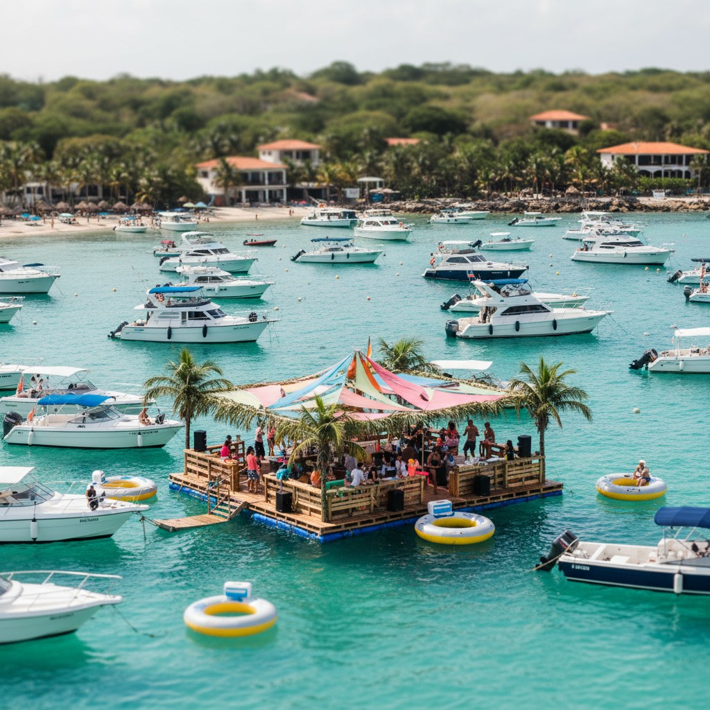 Bahia de Cholon floating bar scene on Isla Barú near Cartagena