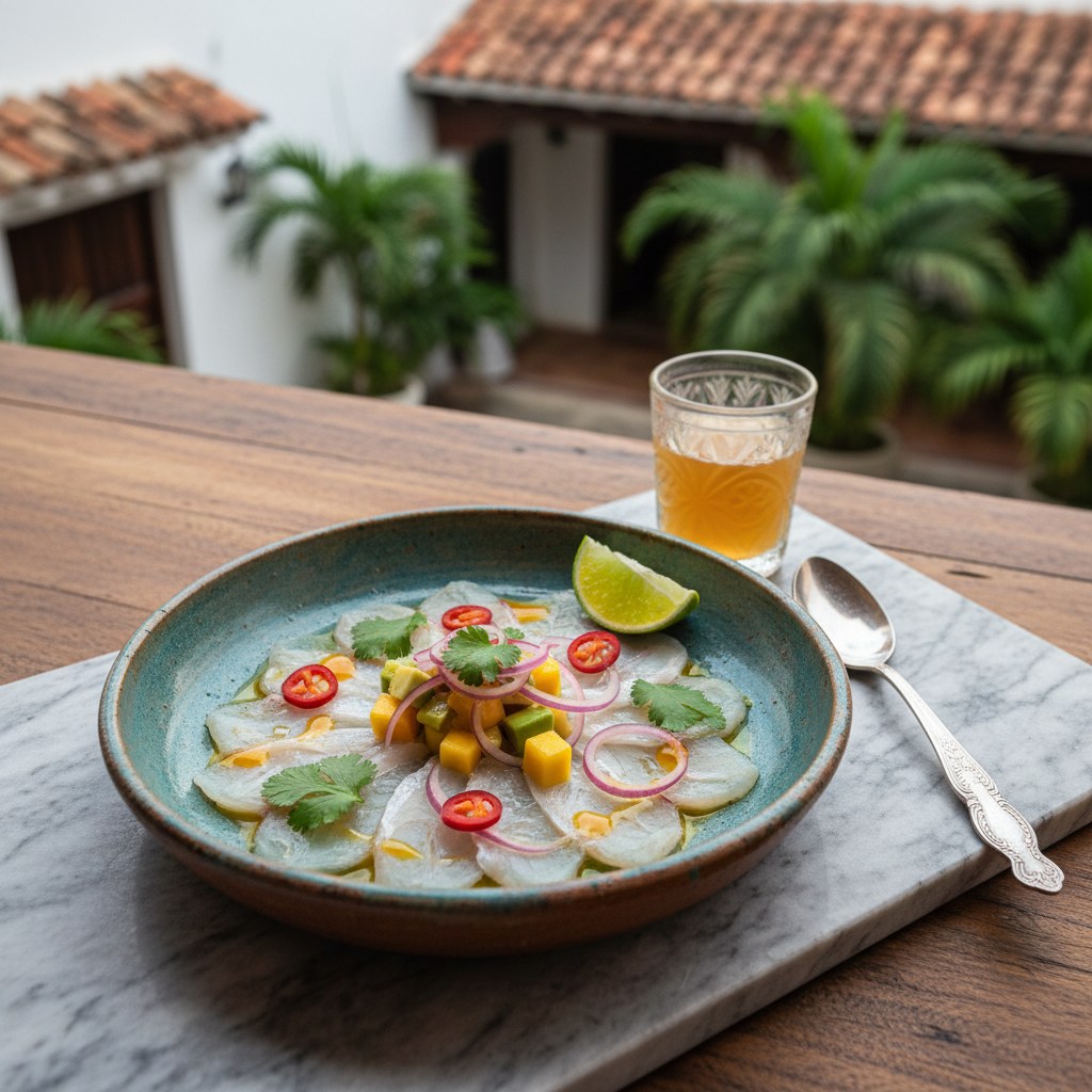 Sea bass ceviche at a Cartagena cooking class